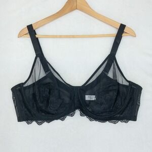 Shecurve Bra Womens 44D Black Full Coverage‎ Lace Minimizer Mesh Sheer Unlined